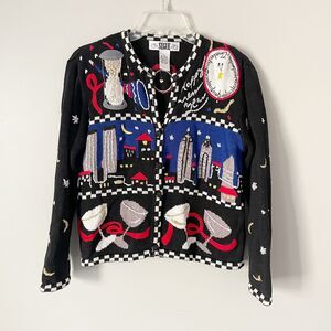 Vintage Size S Black New Years Jacket Happy New Year Art to Wear Sweater